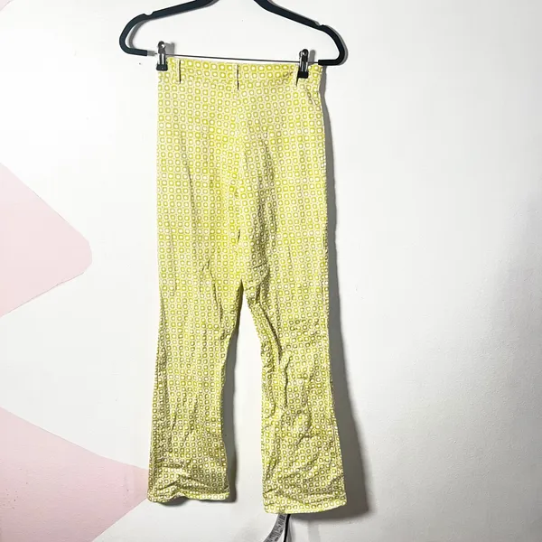 Motel Rocks Flare Trousers‎ Sz XS Green Geometric Retro Pants Vintage Inspired - Image 3