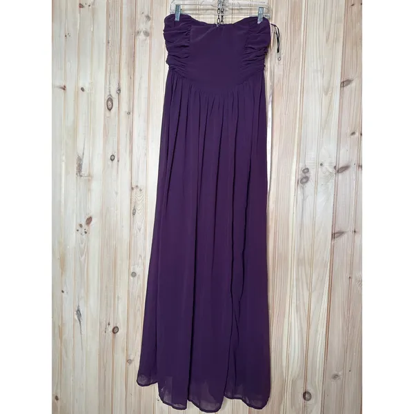NWT Lulus Luxe Favorite Dark Purple Strapless Ruched Maxi Dress Bridesmaid Sz L - Image 2