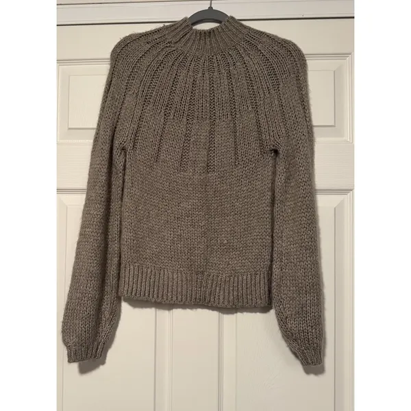 Abercrombie & Fitch Gray Mock Neck Chunky Knit Sweater Preppy Fisherman Academia - Image 2