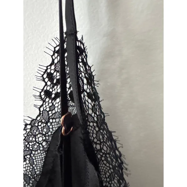INC Black Silk Blend Lace Trim Slip Dress V-Neck Maxi Nightgown Slit Size XS NEW - Image 7