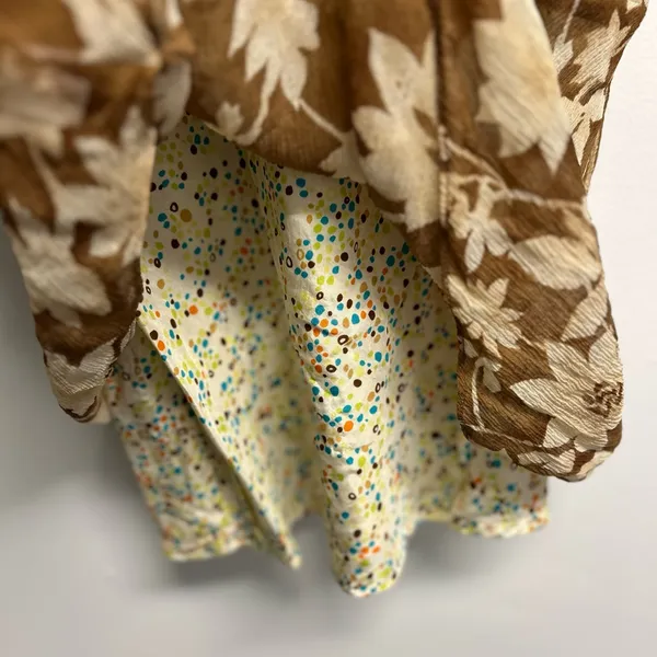 Tommy Bahama Floral Cream and Brown Blouse with Polka Dot tank - Image 3