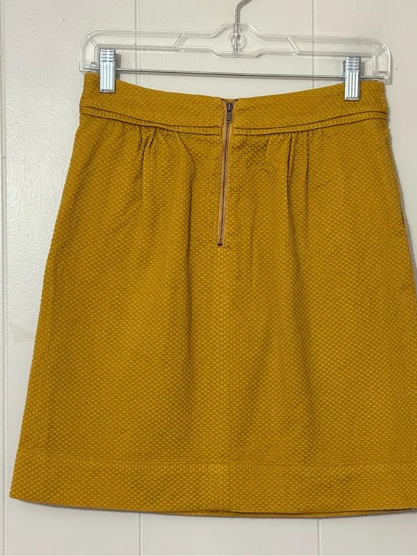 Boden Textured A-Line Skirt Mustard Yellow Size 2R Cotton Blend Pockets - Image 3