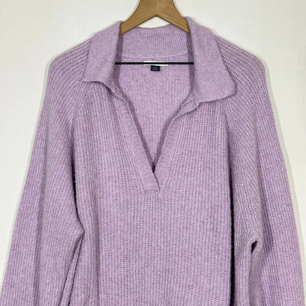 American Eagle Collared Sweater Womens Size Large Purple Knitted Pullover Preppy - Image 3
