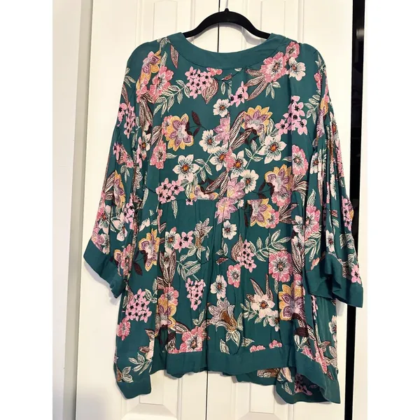 Floral Print Teal Surplice Wrap Blouse 1X By Maurices With 3/4‎ Sleeves & Empire - Image 8