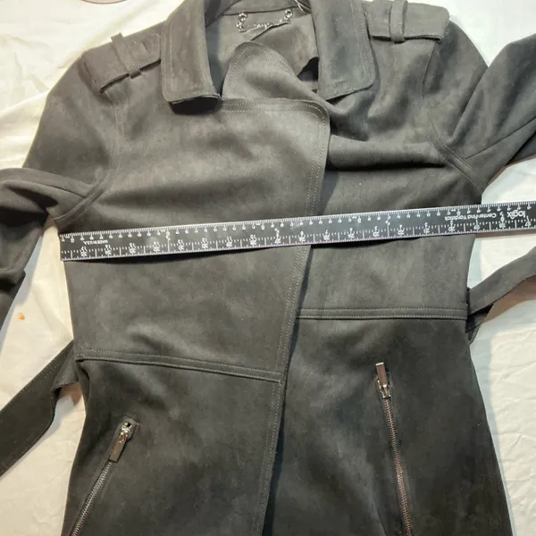 T Tahari Black Faux Leather Belted Trench Coat XS - Image 8
