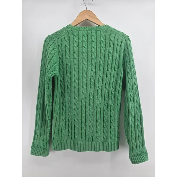 LL Bean Cardigan Womens Small Cable Knit Green Button Front 0HNR9 EUC - Image 4