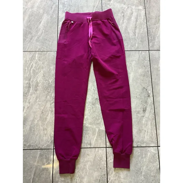 FIGS Scrub Pants Womens XXS Tall Magenta Boston Slim Jogger Medical Zip Pockets - Image 2