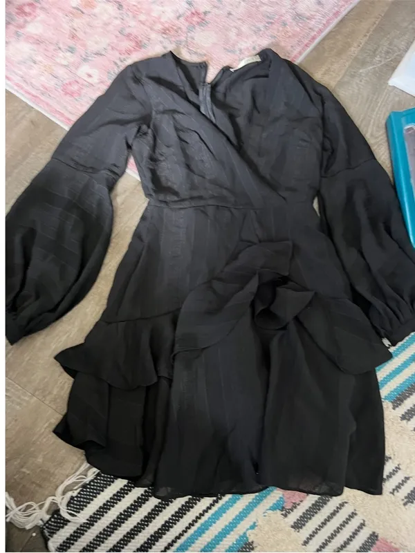 Saints + secret Ruffled Long-Sleeve Wrap Mini Dress - Black - Image 3