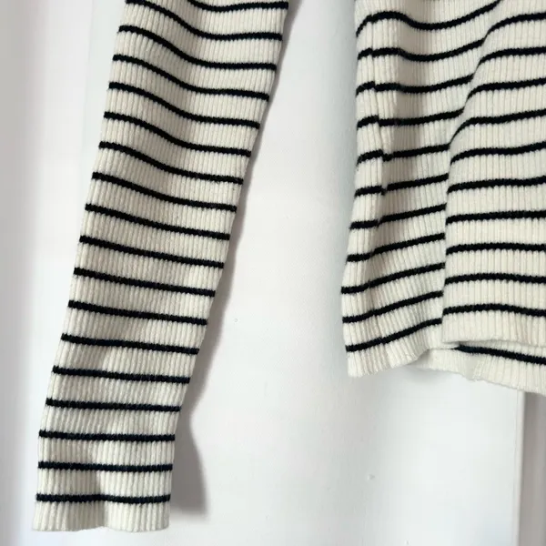 White & Black Striped Mock Neck Sweater - Image 3
