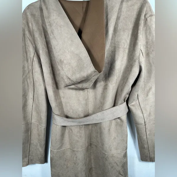 Zara Faux Suede Belted Jacket Tan Brown Size Small Open Front‎ Coat Duster - Image 6