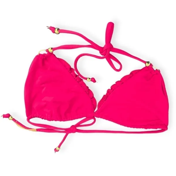 NWOT Vitamin A gia gold ring triangle bikini top ruffle trim magenta pink Small - Image 3