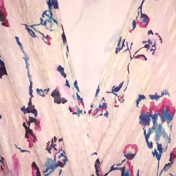 Tanya Taylor Blaire Pink Floral Silk Ruffle MIDI Dress Faux Wrap Flowers v6x - Image 16