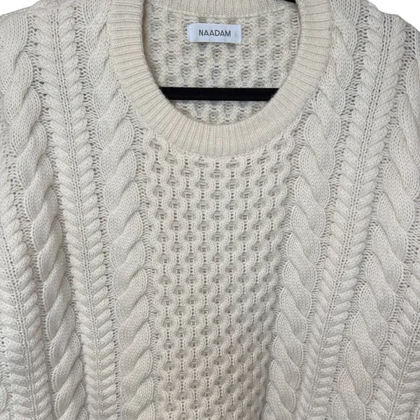 Naadam Wool Cashmere Cable Knit Cropped Sweater Cream Ivory Medium - Image 3