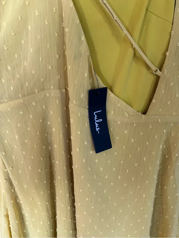 NWT Lulu's Mustard Yellow One-Shoulder Drape Slip Dress - Image 3