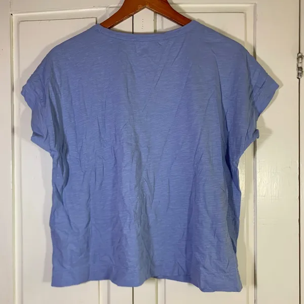 Lands End Womens Light Blue Slub Cotton Cuffed Short Sleeve Crewneck Tee S 6-8 - Image 8