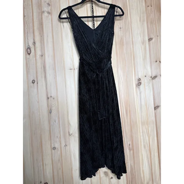 NWT DKNY Womens Black Printed Evening Fit Flare Dress Faux Wrap Asymetrical 2 - Image 2