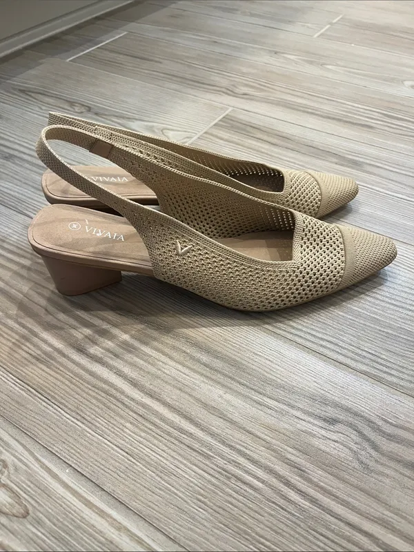 Vivaia Leah Pointed-Toe Slingback Sandals (Sz EU 42) Almond Knit - Image 3