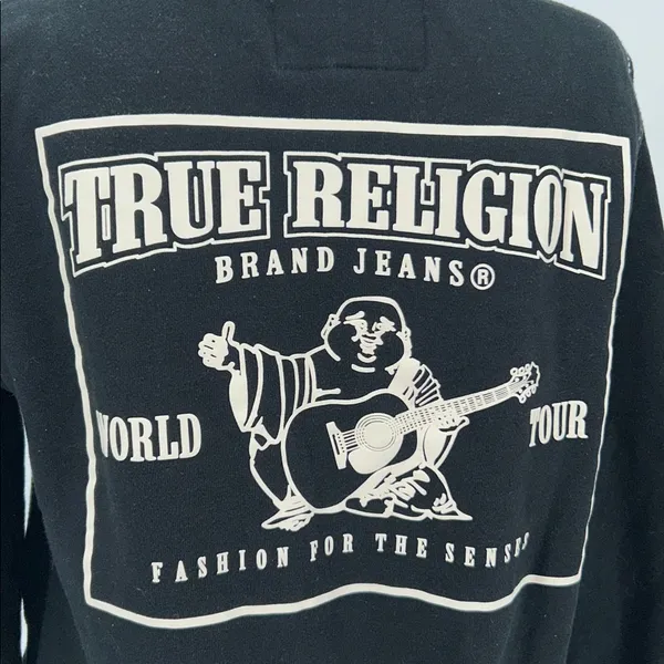 True Religion World Tour Zip Hoodie Women’s Large Black Buddha Graphic - Image 7
