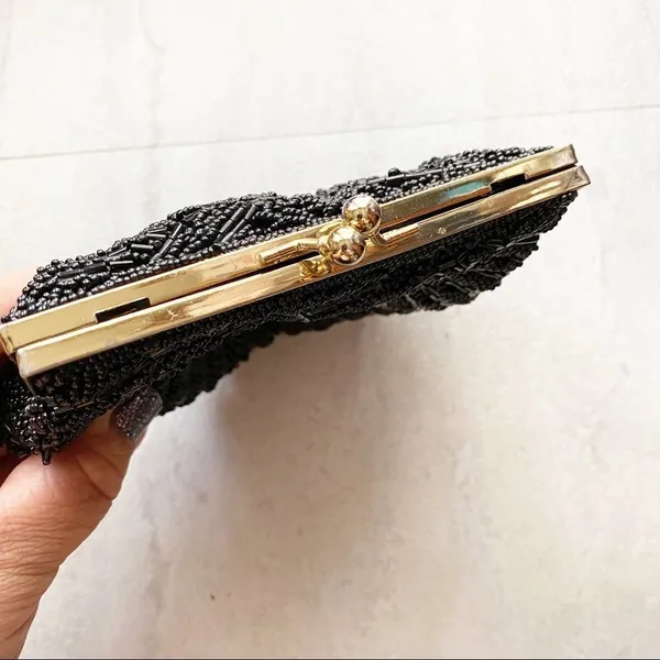 Vintage Black Beaded Evening Bag - Image 6