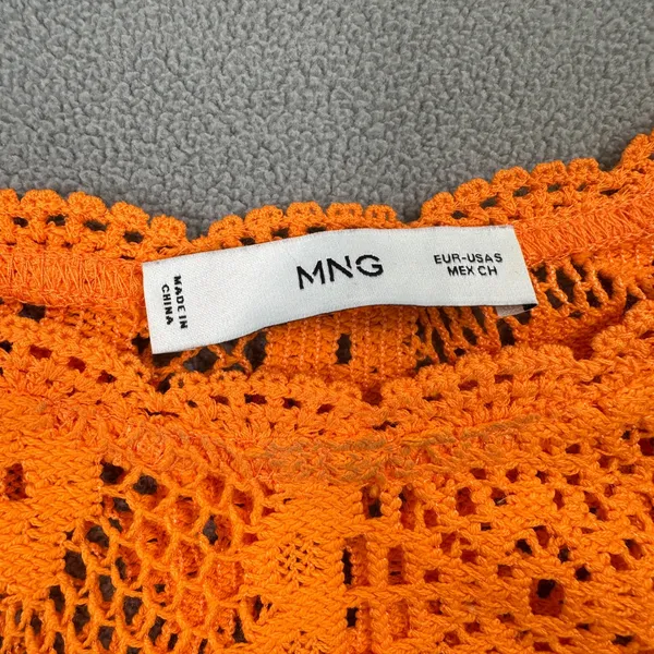 MNG Mango Orange Crochet Open Knit Top S Cropped Long Sleeve Trendy Fashion Cute - Image 4