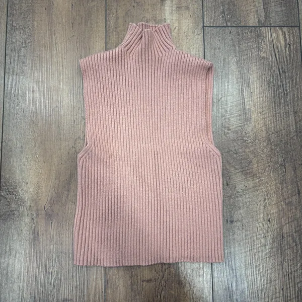 Zara HIGH NECK BASIC RIBBED KNIT SLEEVELESS TOP Tan Women's Sz Small Minimalist - Image 2