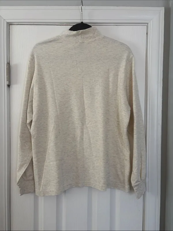 Lands' End Women's Cream Oatmeal Mock Neck Long Sleeve Top Cotton Medium M - Image 4