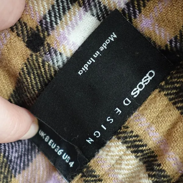 ASOS Design Tan & Pink Plaid Tartan Flannel Shirt Oversized Maxi Dress Size 4 - Image 3