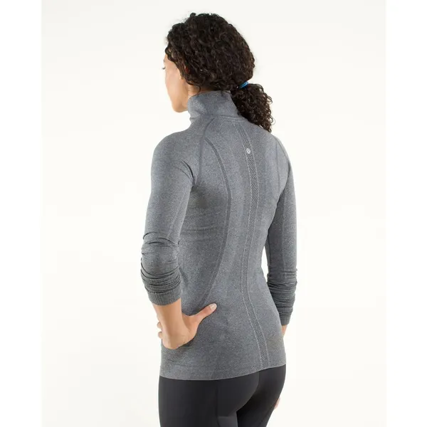 Lululemon Heathered Black Swiftly Tech 1/2 Zip Long Sleeve Fitted Top 12 - Image 2
