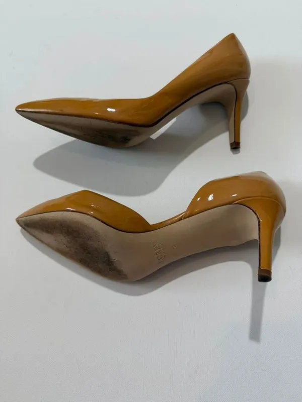 J.Crew Women's Patent Leather Pointed Toe D'Orsay Pumps, 3” Heels Tan - Image 10