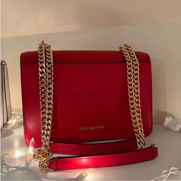 Michael Kors Red Shoulder Bag with Gold Chain - Image 2