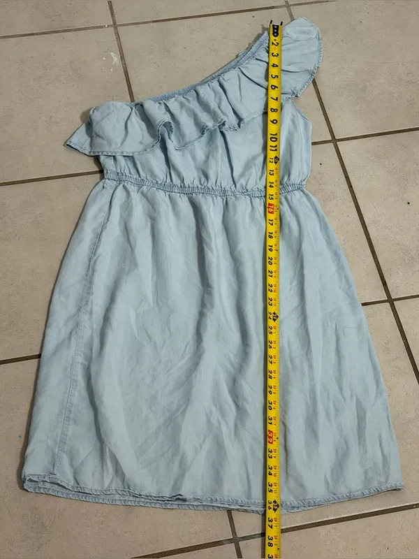 Old Navy Women Chambray‎ Spring Light Blue One-Shoulder Ruffle Dress size S - Image 7