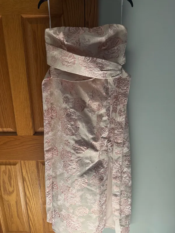 Lulus Redefine Regal Pale Pink Floral Jacquard Strapless Maxi Dress Size L - Image 3