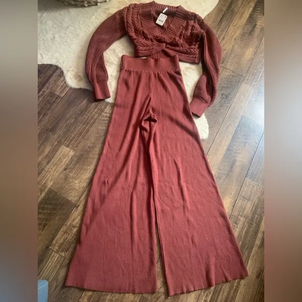 Free People Emilie Sweater Set in Cherry Cola NWT $168 casual revolve fall knit - Image 6