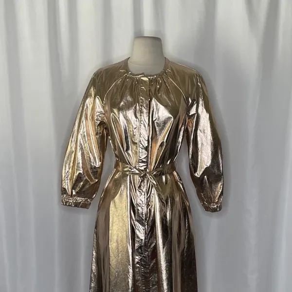 NWT!! Anthropologie MARE MARE Shine Faux Leather Shirt Dress Pearl Metallic XS - Image 3