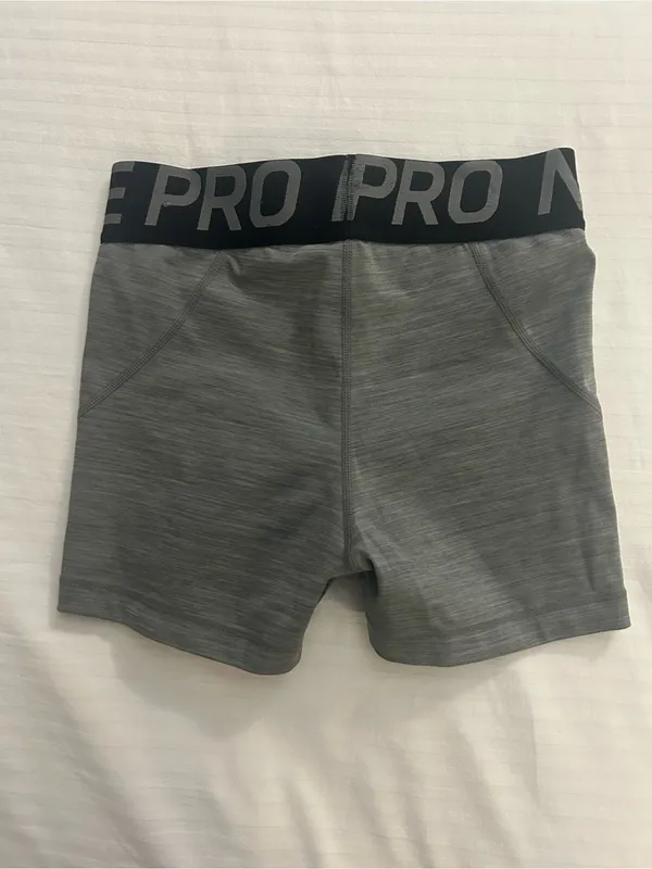 Nike Women's Grey Athletic Bike Shorts with Logo Waistband - Image 2