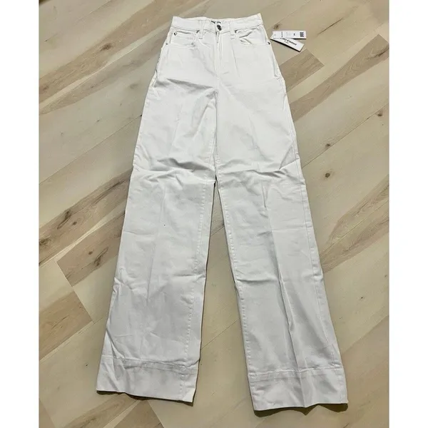 Juicy Couture NWT Women Size 24 White Denim Wide Leg Cuff High Rise Flare Jeans - Image 4