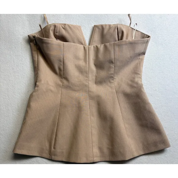 Zara Womens Tan Pinstripe Strapless V-Neck Bustier Top Size Medium NWT - Image 4