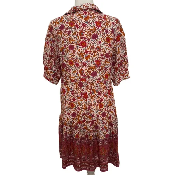 Natural Life Floral Boho Tiered Shirt Dress Rayon Collared Button Front Pink (S) - Image 3