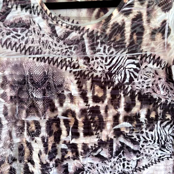 90's Y2K Cubism Los Angeles Animal Print Ruffle Artsy Mesh Top Mixed Media Small - Image 5