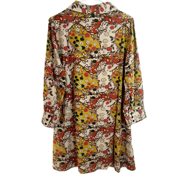 Natural Life Shirt Dress Floral Retro Womens Size Large Orange Cream - Image 2