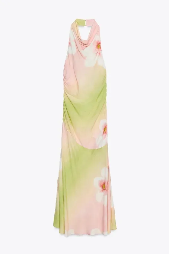 Zara Elegant Multicolor Halter Floral Maxi Dress bohemian vacation Summer - Image 15
