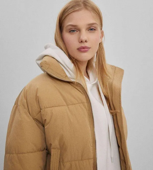 Bershka nwt camel puffer padded jacket - Image 2