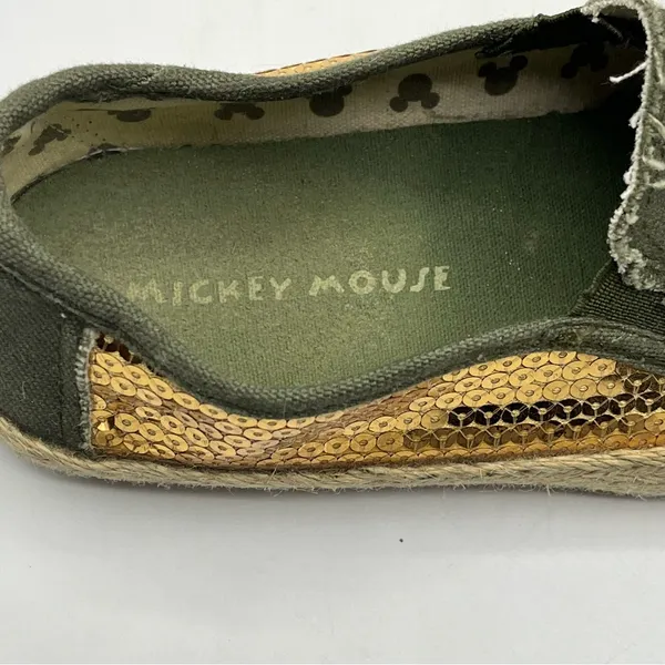Mickey Mouse Sz 7 Slip On Shoes Green Gold Sequins Espadrille Soles - Image 6