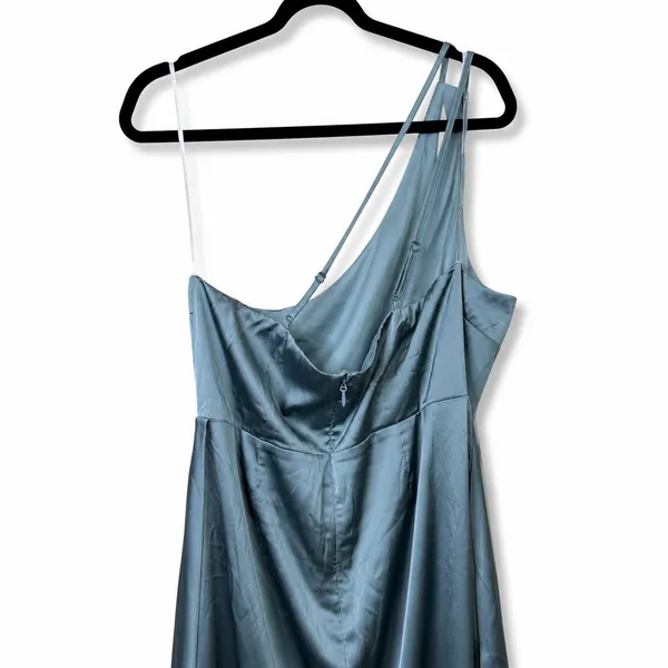 NEW Lulus Signature Elegance Slate Blue Satin One-Shoulder Pleated Maxi Dress 1X - Image 11