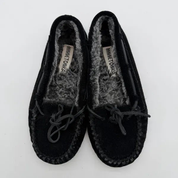 Minnetonka Women's Cally Moccasin Casual Cozy Black Suede Leather size 7 - Image 2