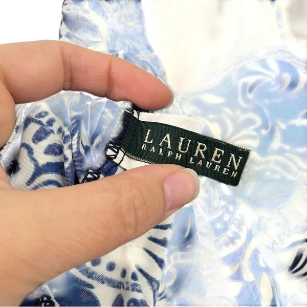 Lauren Ralph Lauren Blue & White Floral Print Halter Tankini Swimsuit Top 10 - Image 5