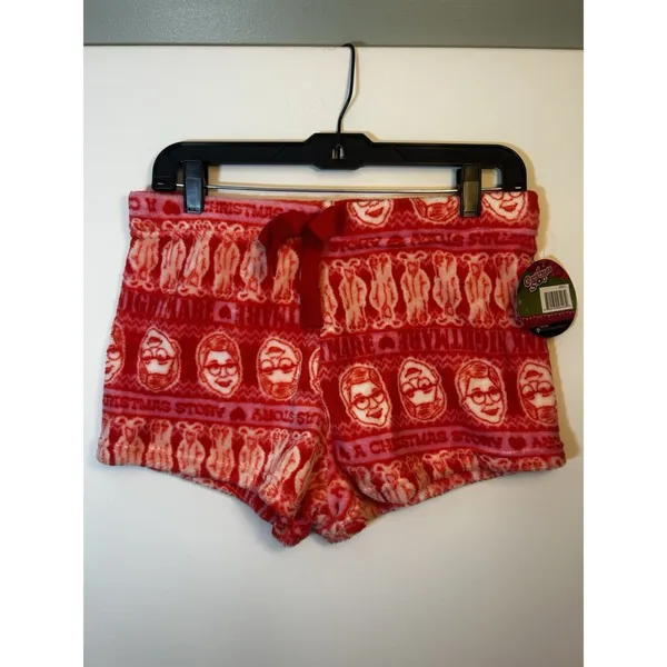 A Christmas Story Pink Red Plush Fleece Pajama Sleep Shorts Women’s Large NWT - Image 10