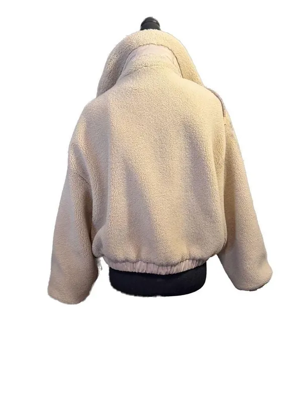 Zara Cream Faux Shearling Sherpa High Neck Zip Up Jacket Size S - Image 2