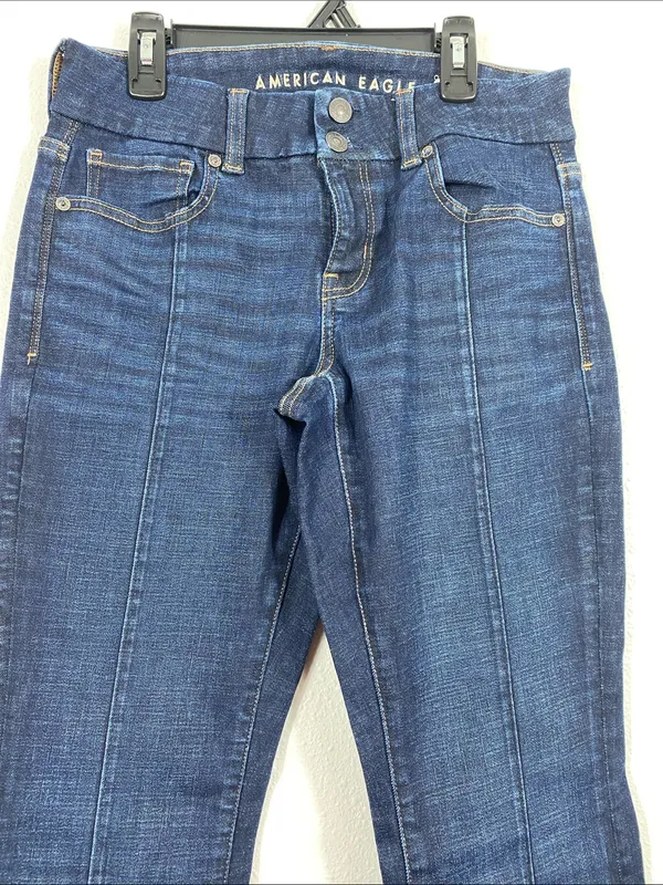 American Eagle Outfitters Dark Blue High-Rise Flare Jeans Size 4 - Image 5