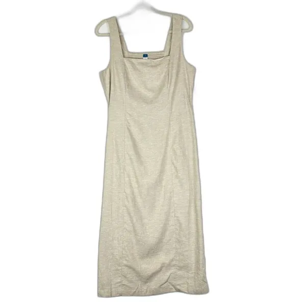 Old Navy Sleeveless Square Neck Midi Dress Size Large Flax Linen NEW Vacation - Image 3